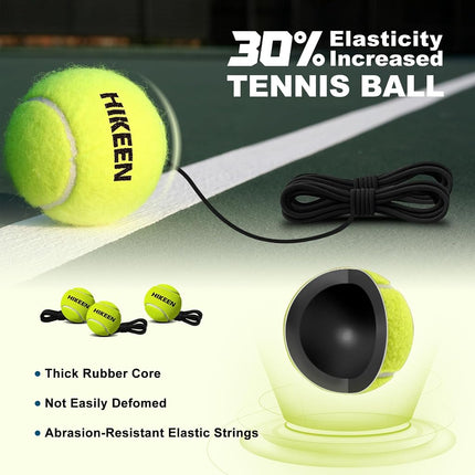 Hikeen Premium Tennis Trainer Rebound with Metal Base,Portable Solo Tennis Trainer Set with 3 Highly Elastic String Balls,Tennis Practice Equipment for Adult Kids an Beginners - Green