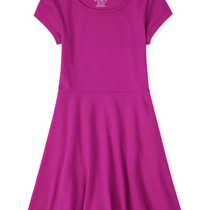 The Children's Place Girls' Single Short Sleeve Basic Skater Dress, Aurora Pink Single, XX-Large