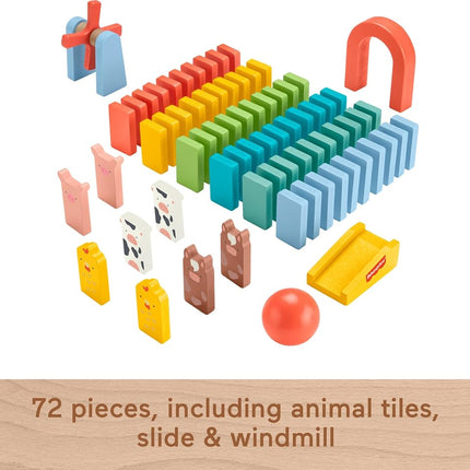 Fisher-Price Wood Preschool Game Domino Run Playset, 72-Piece Wooden Building Set for Kids Ages 3+ Years
