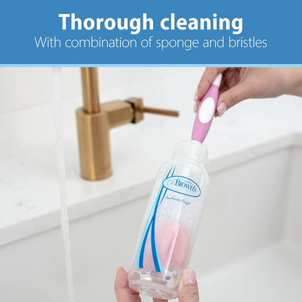 Dr. Brown's Reusable Sponge Baby Cleaning Set with Suction Cup Stand, Scrubber and Nipple Cleaner, 3 Pack, 3-Pack, Pink Bottle Brush, Pack of 3