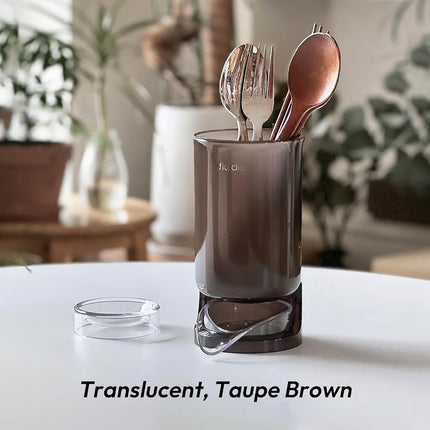 carrotez Utensil Drying Holder for Kitchen Counter, Self Draining, Small Utensil Cutlery Flatware Silverware Holder Drainer Cup, Taupe Brown, 1 ea