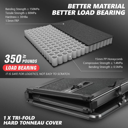 DNA Motoring TTC-HARD-033 Truck Bed Top Hard Solid Tri-Fold Tonneau Cover