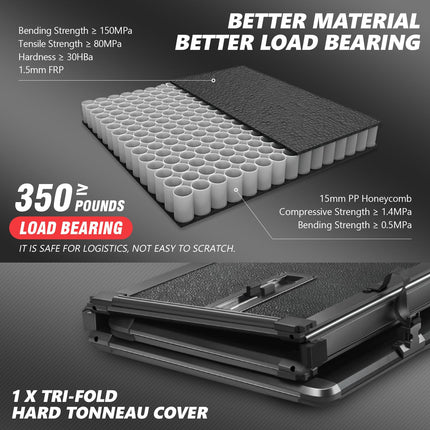 DNA Motoring TTC-HARD-003 Pickup Truck Bed Top Hard Solid Tri-Fold Tonneau Cover Compatible with 75-96 Ford F-150 6.5Ft Fleetside/Styleside Bed