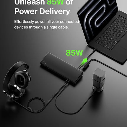 Belkin Triple Display DisplayLink Docking Station Hub with 3 HDMI Ports, 2 DisplayPorts for Triple 4K Display with 85W Power Delivery, Gigabit Ethernet, 3.5mm Mic/Speaker, 1 USB-C and 5 USB-A Ports