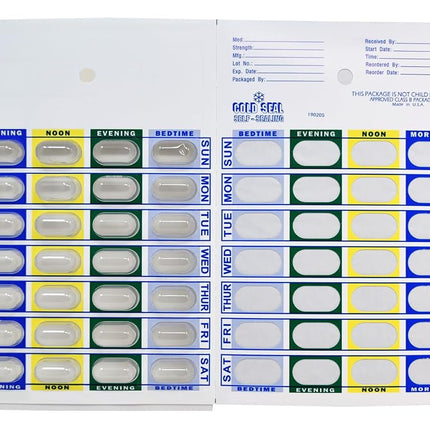 Medi-Aid 4 Times a Day Weekly Cold Seal Medication Blister Pack System Cards - One Piece Unit Dose Book Fold, Easy No Extra Equipment Needed, Just Fill and Seal, (4X a Day Weekly - 6 Pack)