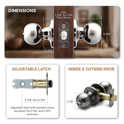 Copper Creek BK2030AN Ball Door Knob, Privacy Function, 1 Pack, in Antique Nickel