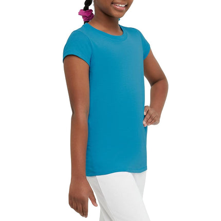 Hanes Girls’ Cotton T-Shirts, Essential Girls’ Tees, Cotton Shirts for Girls, 2-Pack, Process Blue, Medium