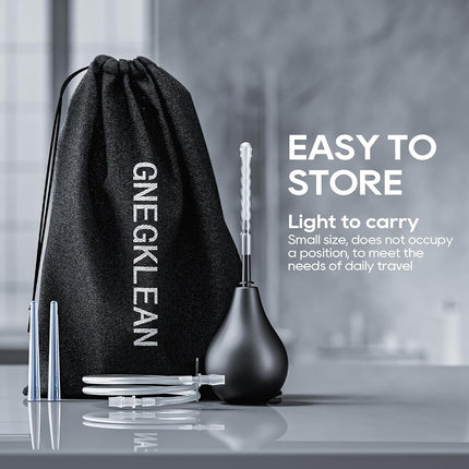 Kit de poire de lavement en silicone noir GNEGKLEAN 225 ml, douche nettoyante pour hommes et femmes avec tuyau de 50 cm + 4 embouts interchangeables (noir)