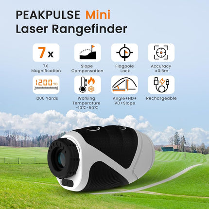 PEAKPULSE 1100m(1200 Yards) 7X Magnification Mini Small Light‌ Golf Range Finder Pocket 6oz for Golfer and Hunter Rangefinder HDLCD Rechargeable Angle Compensation Men Women Girl Boy