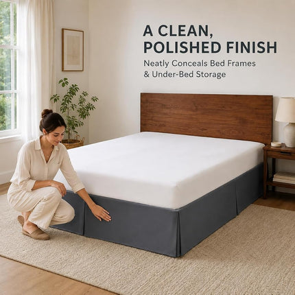 Cathay Home Double Brushed Microfiber Pleated Easy Fit Bed Skirt, Ultra Soft, Fade and Wrinkle Resistant - Gray, Full