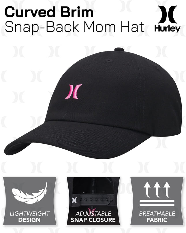 Casquette de baseball pour femme Hurley - Casquette Maman emblématique à visière incurvée et fermeture à pression, Taille unique, Rose éclatant