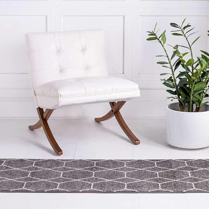 Tapis de couloir Unique Loom Trellis Frieze Collection, motif géométrique marocain à treillis moderne, bleu marine (0,6 x 1,8 m)
