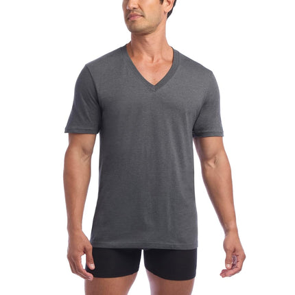 Nautica Men's 3-Pack Heathered V-Neck T-Shirt, Light Grey/Charcoal/Peacoat Heather, Medium