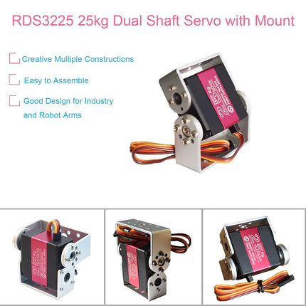 HOOYIJ 25KG Digital Servo Dual Shaft RDS3225 Waterproof High Speed Full Metal Gears Robot Servos U Shaped Mount Bracket for DIY Robotic 180 Degree (Pack of 2)