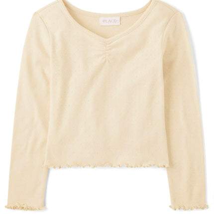 The Children's Place Girls' Basic Long Sleeve V-Neck Knit Shirts, Frappe, Small