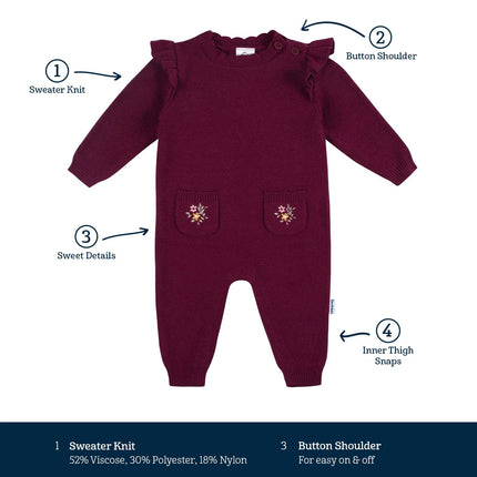 Gerber Baby Girls' Sweater Knit Romper Jumpsuit, Yellow Fox, 18 Months