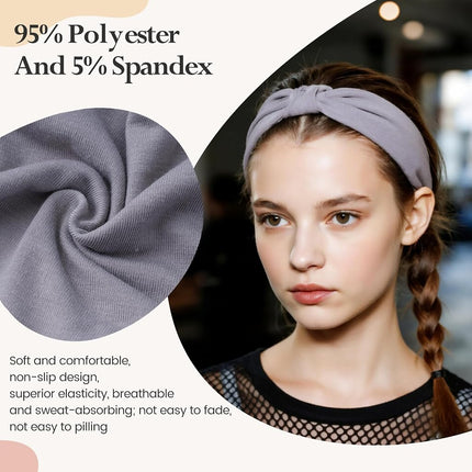 HSEM Headbands for Women, Wide Elastic Head Bands, Non-Slip Thick Hair Bands, Sports Stretchy Sweat Bands, Large Knotted Soft Headband for Washing Face, Makeup, Workout, Spa, Running, Fashion, 6-Pack