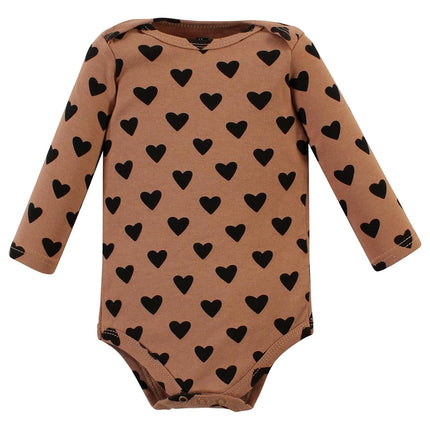 Bodysuits de manga larga de algodón unisex de Hudson Baby, Cinnamon Hearts, prematuro, paquete de 3 Cinnamon Hearts, prematuro