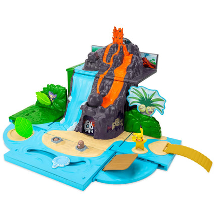 Juego de Volcán Pokémon Carry 'N' Go con 4 figuras de 2 pulgadas incluidas: Pikachu, Charmander, Bulbasaur y Squirtle - Llévalo a todas partes - Sets de juego para fans infantiles - Exclusivo de Amazon