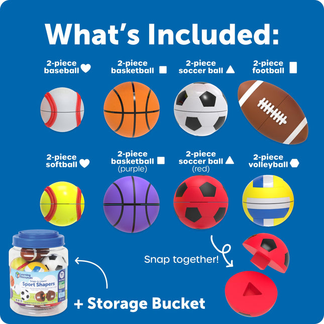 Learning Resources Snap-n-Learn Sports Shapers - Fine Motor Skills Toys for Toddlers, Preschool Matching Toy, Sorting and Color Recognition Skills, Sensory Bin, Birthday Gifts for Boys and Girls