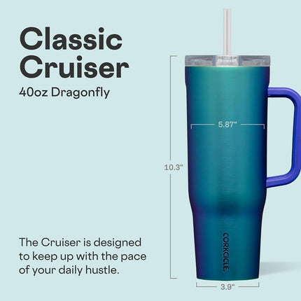 Corkcicle Cruiser Insulated Tumbler - Keeps Drinks Cold 20 Hours - Triple-Insulated Stainless Steel - Spill-Proof Lid - Summer Drinkware Gift - Keeps Drinks Ice Cold - 40 oz - Dragonfly