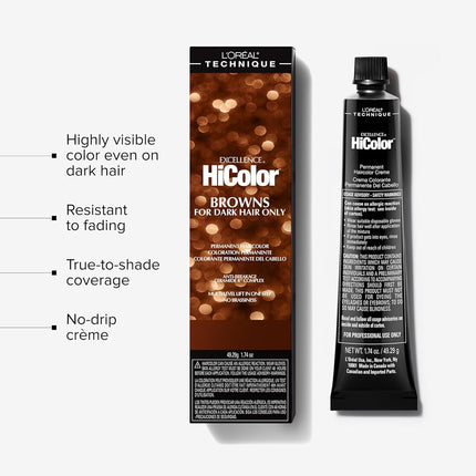 L'OREAL TECHNIQUE HiColor Browns & Blondes Permanent Hair Color - Lifts Dark Hair in One Step Leaving No Brassiness, Rich and Smooth Creme Formula, Intense & Long-Lasting, H2 Cool Light Brown