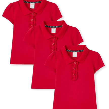 Gymboree Girls and Toddler Short Sleeve Ruffle Polo Shirt, Red 3-Pack, 4T