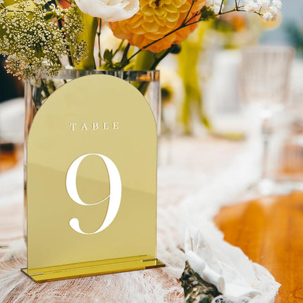 JINMURY Gold Mirror Arch Table Numbers for Wedding, 20 Pack 5x7" Gold Mirror Arch Acrylic Table Signs with Stand Acrylic Table Numbers 1-20, Perfect for Wedding Reception