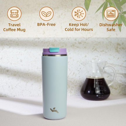 Konokyo Tumbler with Lid, 16 oz Travel Coffee Mug Double Wall Vacuum Stainless Steel Thermal Metal Cup Insulated Water Bottle,Haze Ash