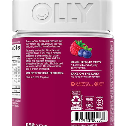 OLLY Women's Multivitamin Gummy, Vitamins A, D, C, E, Biotin, Folic Acid, Chewable Supplement, Berry Flavor, 65-Day Supply - 130 Count (Packaging May Vary)