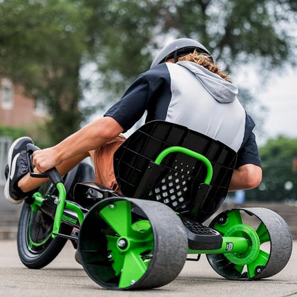 Huffy Green Machine 20 Inch Drift Trike, Sleek Ergonomic Design, Adjustable Seat, Durable Steel Frame, Easy to Operate, Drift Trike for Kids Ages 8+, LED Light Accents, Coaster Brake, Green and Black