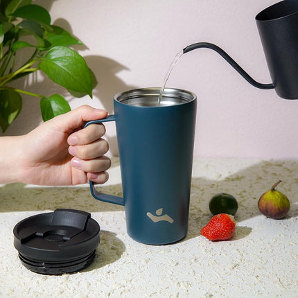 Konokyo Insulated Tumbler with Handle and Straw, 18 OZ Travel Coffee Mug Stainless Steel Cup Metal Water Bottle,Navy Blue