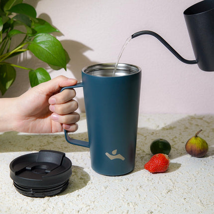 Konokyo Insulated Tumbler with Handle and Straw, 26 OZ Travel Coffee Mug Stainless Steel Cup Metal Water Bottle,Navy Blue