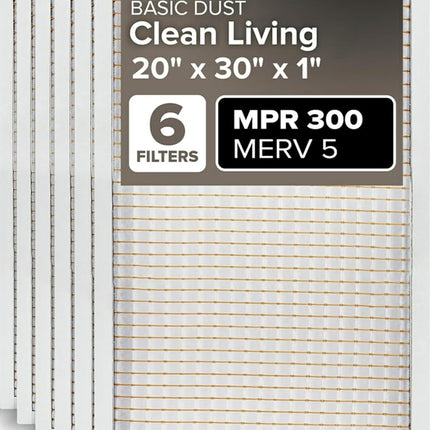 Filtrete 20x30x1 AC Furnace Air Filter, MERV 5, MPR 300, Capture Unwanted Particles, 3-Month Pleated 1-Inch Electrostatic Air Cleaning Filter, 6-Pack (Actual Size19.81x29.81x0.81 in)