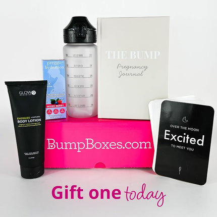 Cadeaux de grossesse Bump Boxes 1er trimestre pour les futures mamans avec bouteille d'eau, carnet, lotion et cartes étapes, cadeau pour la future maman