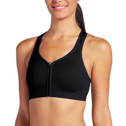 Jockey Women's Mid Impact Zip Front Sports Bra, Bl