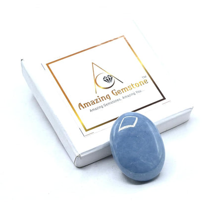 Amazing Gemstone Angelite Celestite Crystals and Healing Stones - Large Palm Stone Crystals Piedra - Crystal for Good Luck, Positive Energy, Meditation - Unique Stocking Stuffers Gifts for Women