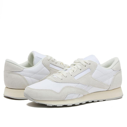 Reebok Men's Classic Nylon Sneaker, White/Barely Grey/Chalk, 2 UK