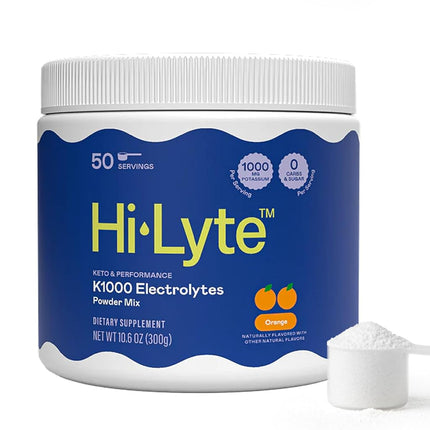 Keto K1000 Polvo de Electrolitos | Aumenta la Energía y Alivia los Calambres en las Piernas | Sin Maltodextrina ni Azúcar | Naranja, Sabor a Stevia Más Suave | 50 Porciones