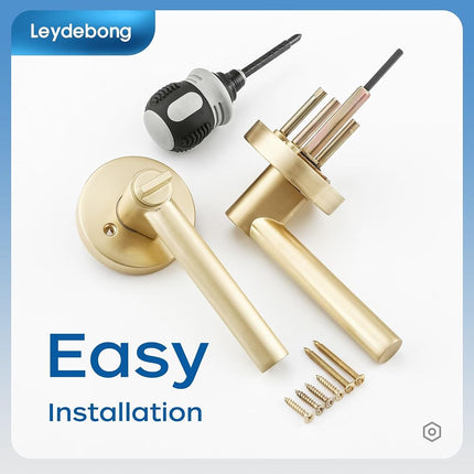 Leydebong 3 Pack Round Door Lever Privacy Door Lock Handle Keyless Lockset Door Knobs Bedroom Bathroom No Key in Gold