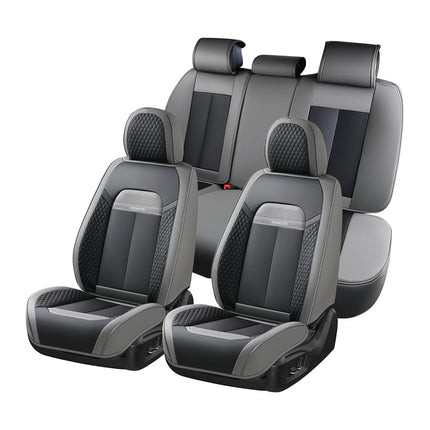 FLORICH Full Set Car Seat Covers 5pcs, Breathable Waterproof Nappa Leather Seat Covers, Gary Seat Covers, Automotive Interior Cover Universal for Cars SUV Truck Sedan - Gary&Black