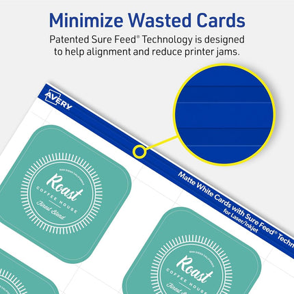Avery Printable Square Cards with Rounded Corners, Sure Feed Technology, 2" x 2", Matte White Cardstock, Print-To-The-Edge, Laser/Inkjet Printable, 600 Total, Great for Business and Thank You Messages