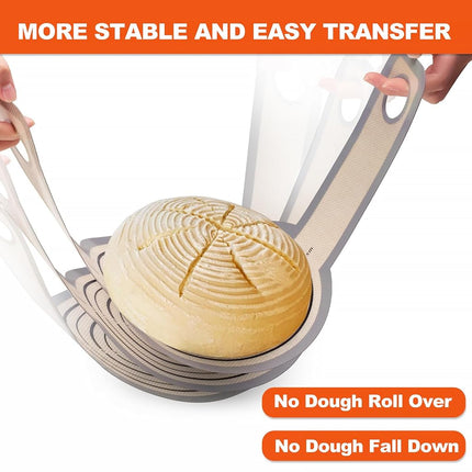 Silicone Bread Sling Dutch Oven - Best Japan Silicone Non-Stick & Easy Clean Reusable Baking Mat with Extra Long Handles, 2 Grey Set for Transferable Dough