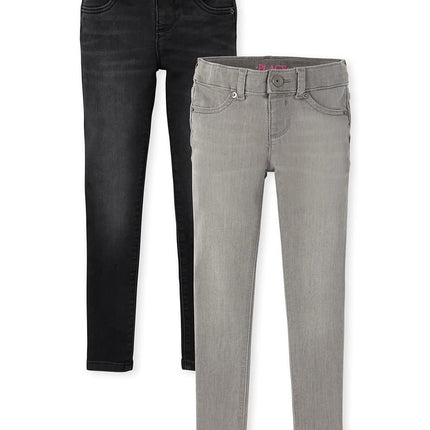 The Children's Place Girls' Stretch Denim Jeggings, Black/Fog Wash 2-Pack, 6-7 Slim