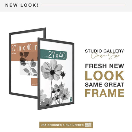 MCS Studio Gallery Cadre d'Affiche de Film Classique 68,5x101,5 cm Grain de Bois Noir, Cadre Photo Grand Format à Suspendre Verticalement et Horizontalement pour Photos, Œuvres d'Art et Affiches Personnalisées (1 Unité)