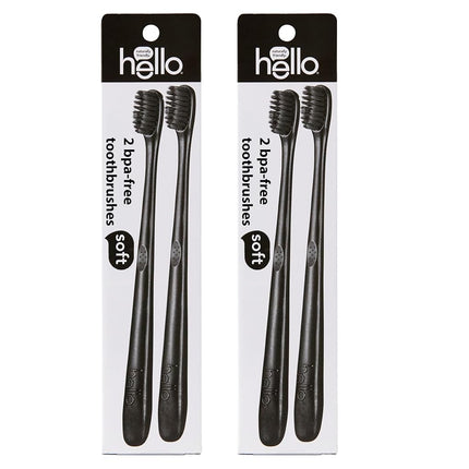hello Charcoal Soft Toothbrush with Activated Charcoal from Sustainable Bamboo, BPA- Free, Made from Plant-Based Materials, 4 Pack