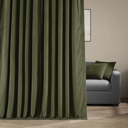 HPD Half Price Drapes Extra Wide Signature Blackout Velvet Curtains 96 Inch Long 1 Panel, 4-Pass Hotel Blackout Lined Window Curtains Thermal Blackout Curtains for Bedroom 100W x 96L, Hunter Green