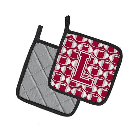 Caroline's Treasures Letter L Football Crimson, Grey and White Pair of Pot Holders CJ1065-LPTHD, Fabric, Multicolor