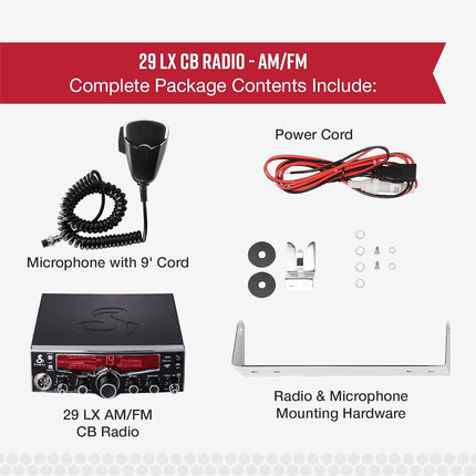 Radio CB Profesional Cobra 29LX AM/FM - Radio de Emergencia, Artículos Esenciales para Viaje, Canales Meteorológicos NOAA y Sistema de Alerta de Emergencia, Pantalla LCD de 4 Colores Seleccionables, Escaneo Automático, Negro