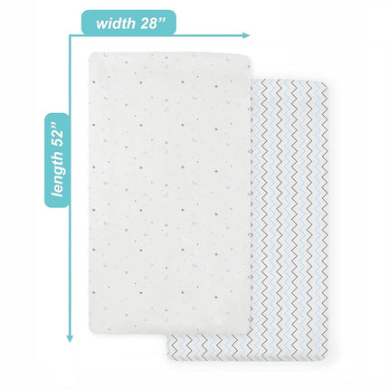 American Baby Company 2 Pack Printed 100% Cotton Jersey Knit Fitted Crib Sheet for Standard Crib and Toddler Mattresses, Blue Star/Blue Zigzag, for Boys and Girls